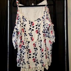 Floral Laced Cold Shoulder Top